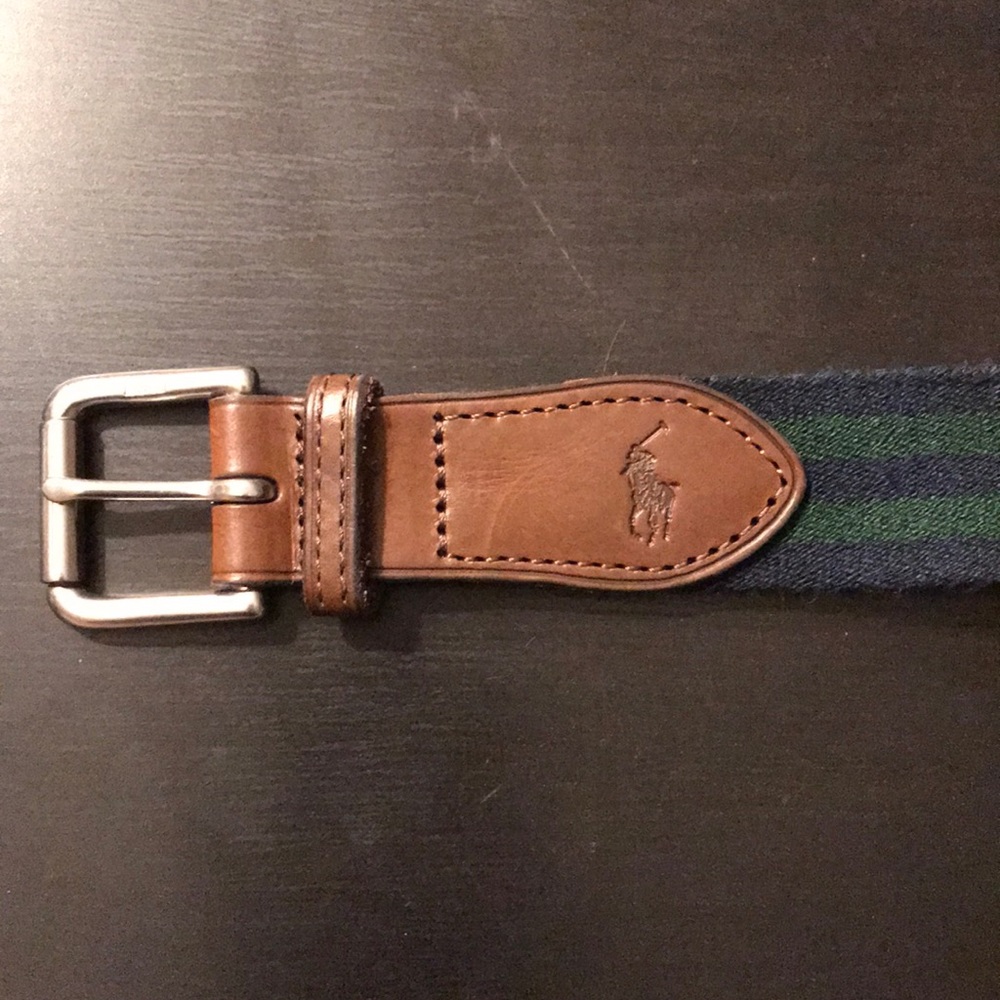 Navy and Green Striped Polo Belt Size 32